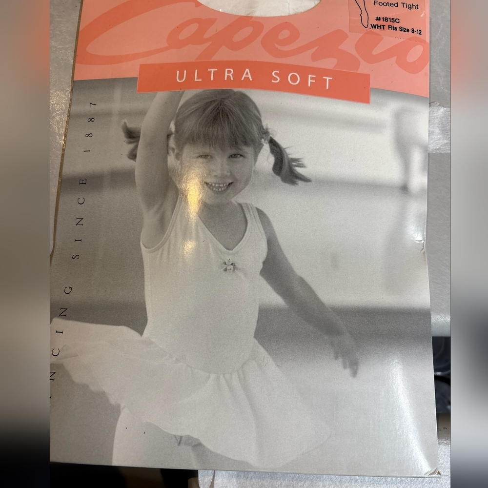 Capezio Ultra Soft White Footed Tights, 1815c, Size 8-12,
